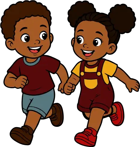 Deux enfants qui courent main dans la main