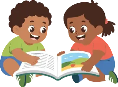 Deux enfants qui lisent le même grand livre