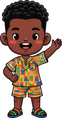 Un enfant en tenue kente qui salue